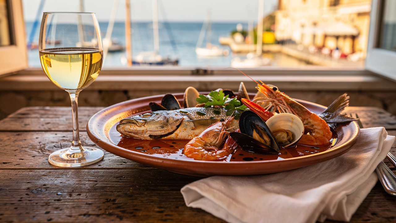 Brodetto di pesce adriatico con vino bianco delle Marche
